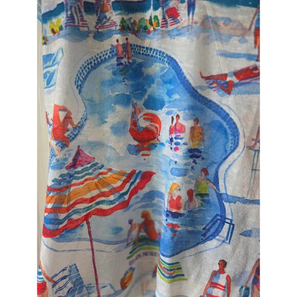 Ellen Negley Small Pool Scene Art Sol Tropical Blouse Shirt Beach Resort - Picture 5 of 8